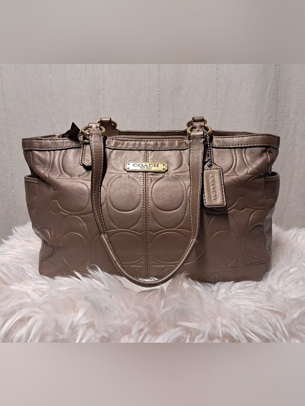 Vintage Y2K Coach Gallery Embossed Leather Tote Bag F20742 Metallic Like New - Picture 11 of 12